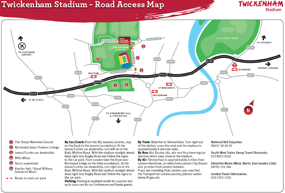 Map of roads near Twickenham Stadium