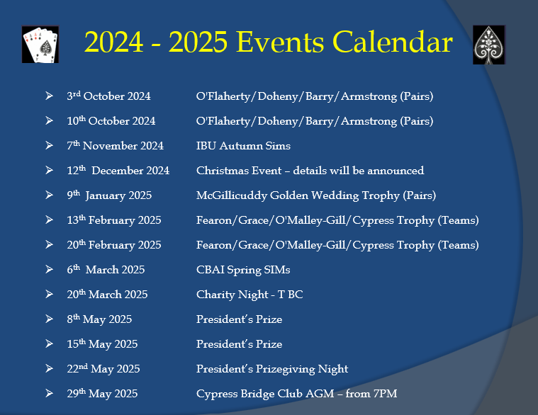 Calendar of Events, 2024/25