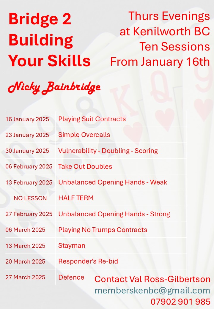 Bridge 2 Building Your Skills at Kenilworth Bridge Club