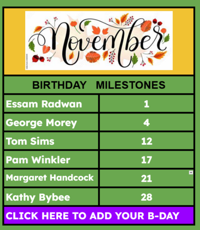 NOVEMBER BIRTHDAYS