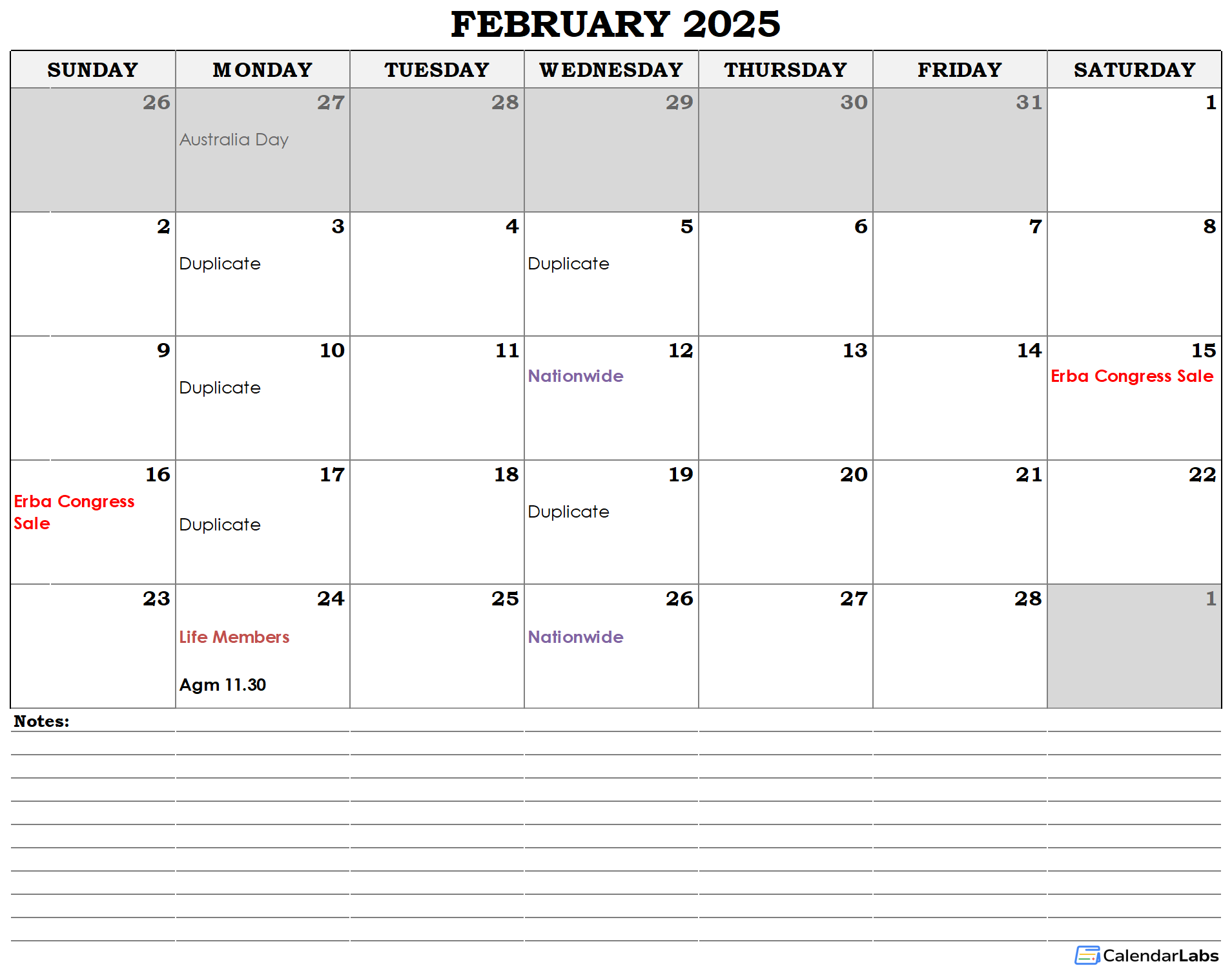 2025 Calendar