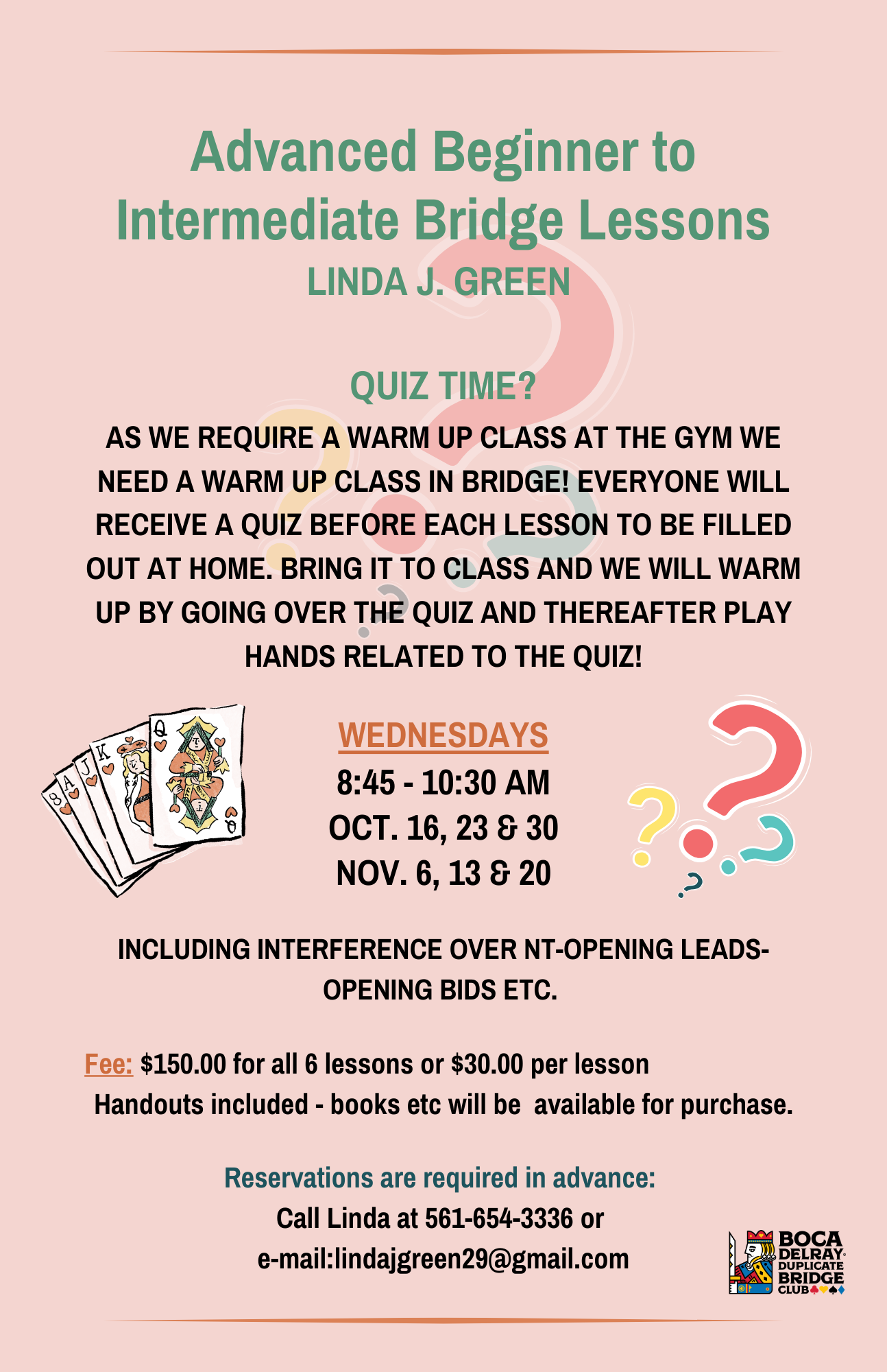 Advanced Beginner to Intermediate Bridge Lessons with Linda Green