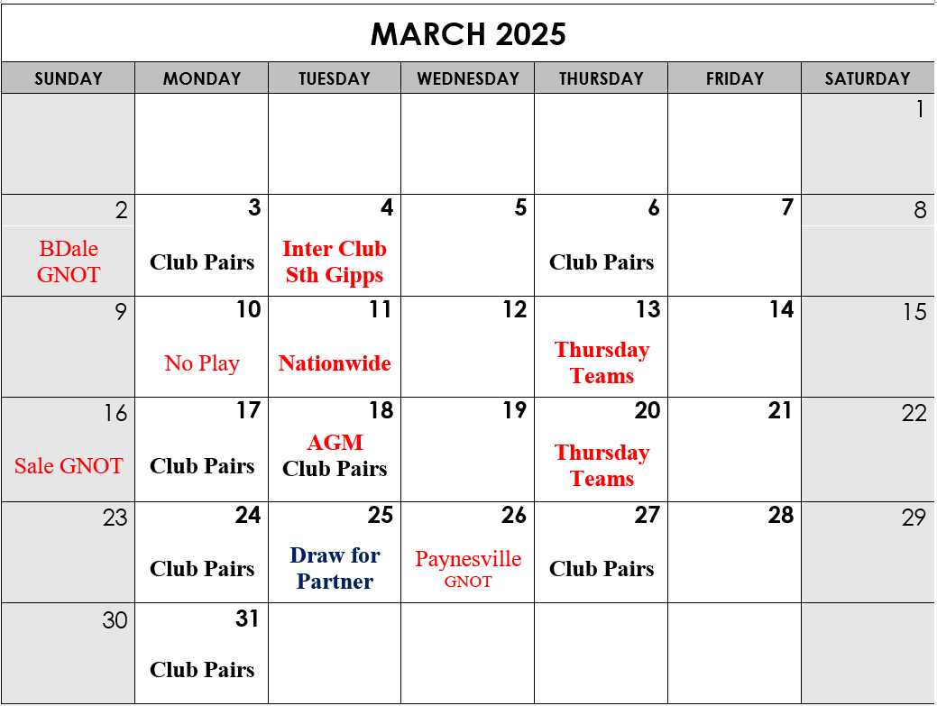 2025 March Calendar