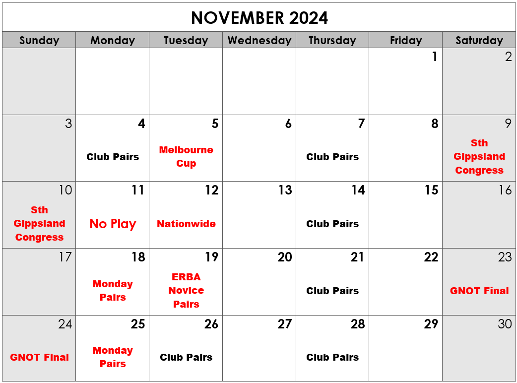 2024 November Calendar