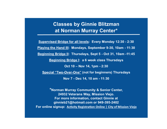 Classes by Ginnie - Norman Murray Sr. Center, Mission Viejo