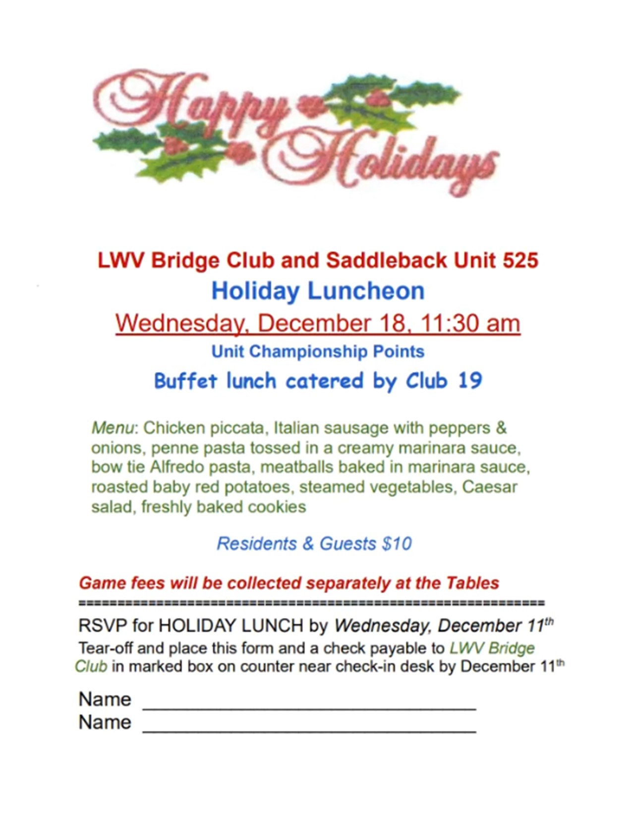 Unit 525 & Laguna Woods Club Host Holiday Party