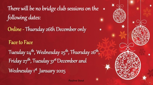 Bridge Club Christmas Closing