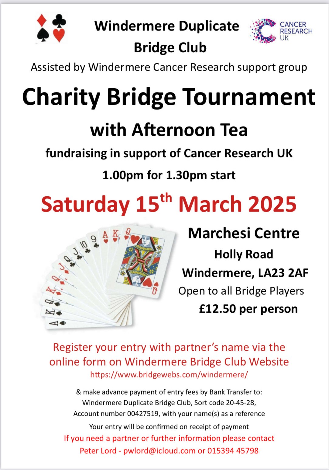 CHARITY FUNDRAISING TOURNAMENT - 1.00 FOR 1.30pm SATURDAY 15th MARCH 2025  - for Cancer Research UK